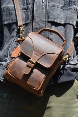 Vintage Brown Tie Dye Calf Leather Mini Messenger Bag