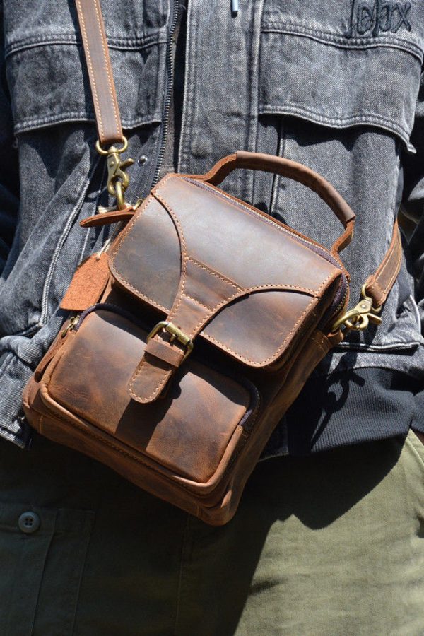 Vintage Brown Tie Dye Calf Leather Mini Messenger Bag