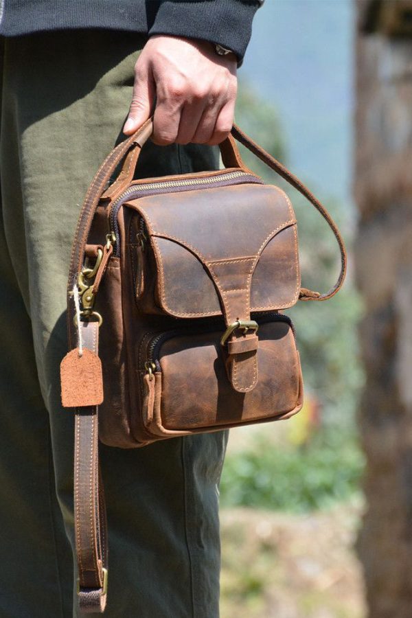 Vintage Brown Tie Dye Calf Leather Mini Messenger Bag