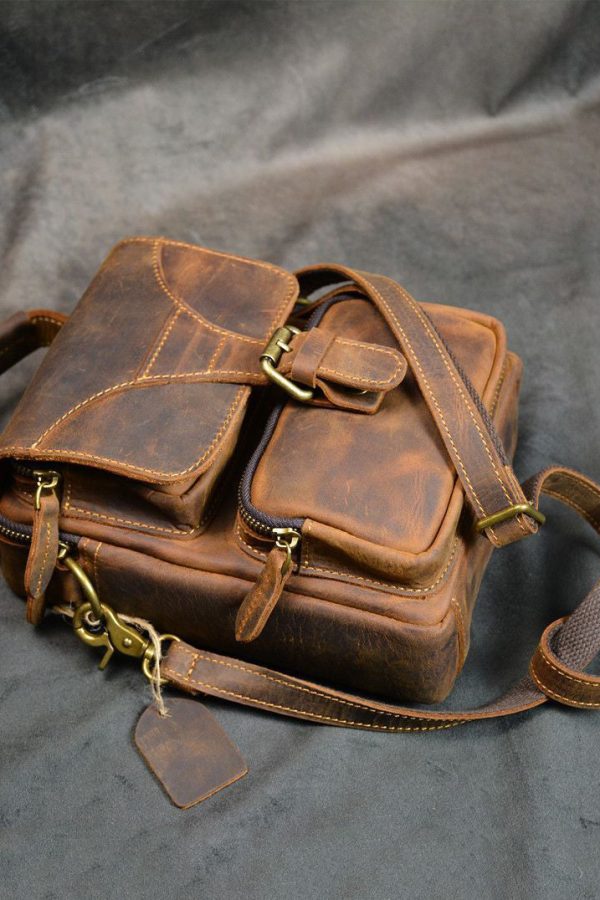 Vintage Brown Tie Dye Calf Leather Mini Messenger Bag