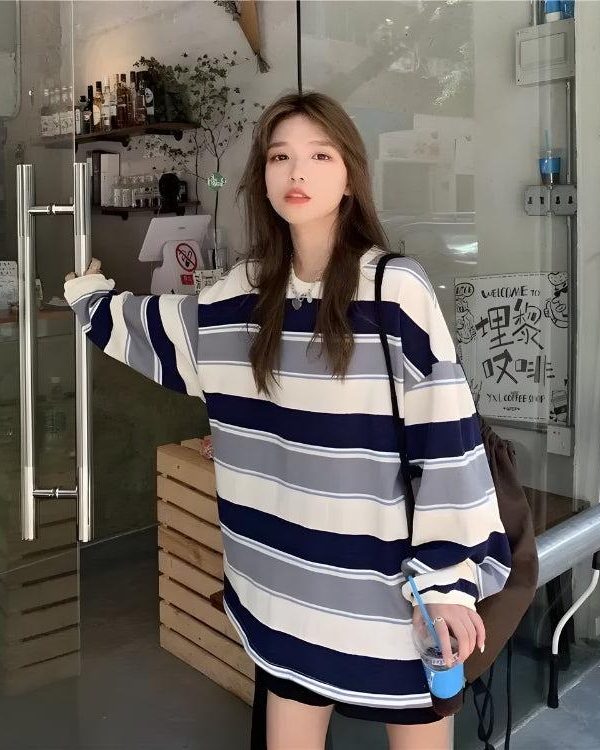 Vintage Casual Striped Sweatshirt