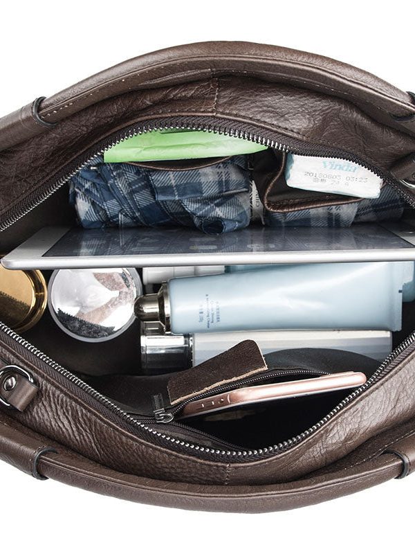 Vintage Chocolate Embossing Calf Leather Women's Tote Handbag