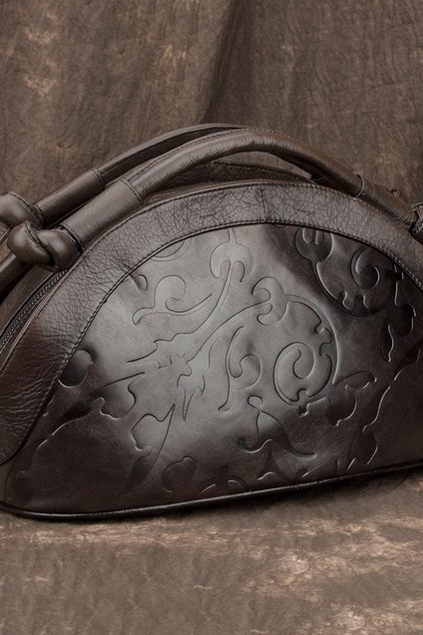 Vintage Chocolate Embossing Calf Leather Women's Tote Handbag