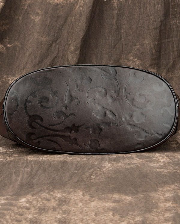 Vintage Chocolate Embossing Calf Leather Women's Tote Handbag