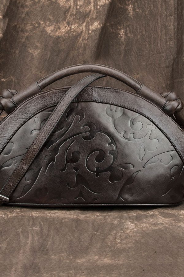 Vintage Chocolate Embossing Calf Leather Women's Tote Handbag