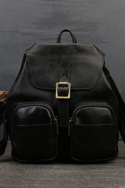 Vintage Chocolate Solid Pockets Calf Leather Backpack Bag