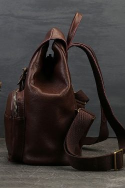 Vintage Chocolate Solid Pockets Calf Leather Backpack Bag