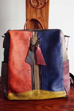 Vintage Colorblock Patchwork Calf Leather Backpack