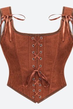 Vintage Corduroy Lace Up Corset Top