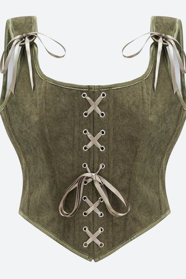 Vintage Corduroy Lace Up Corset Top