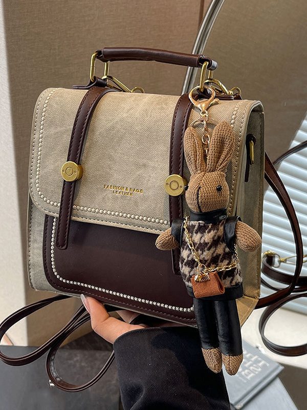 Vintage Denim Blue Patchwork Zircon Messenger Bag