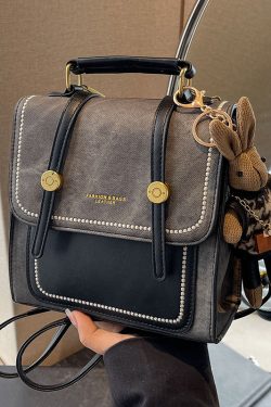 Vintage Denim Blue Patchwork Zircon Messenger Bag