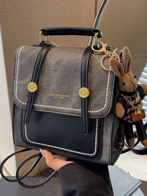 Vintage Denim Blue Patchwork Zircon Messenger Bag