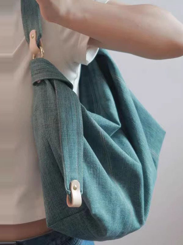 Vintage Denim Blue Solid Durable Cotton Messenger Bag