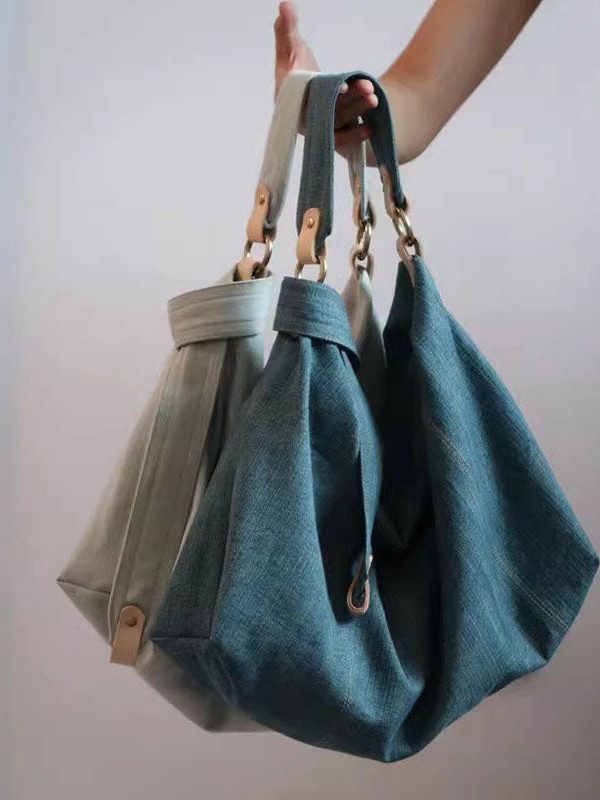 Vintage Denim Blue Solid Durable Cotton Messenger Bag