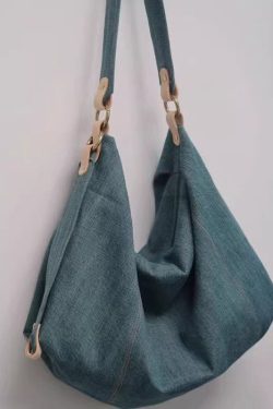 Vintage Denim Blue Solid Durable Cotton Messenger Bag