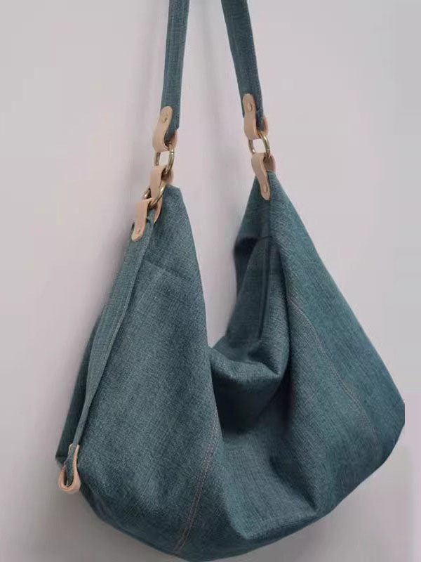 Vintage Denim Blue Solid Durable Cotton Messenger Bag