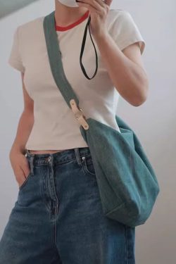 Vintage Denim Blue Solid Durable Cotton Messenger Bag