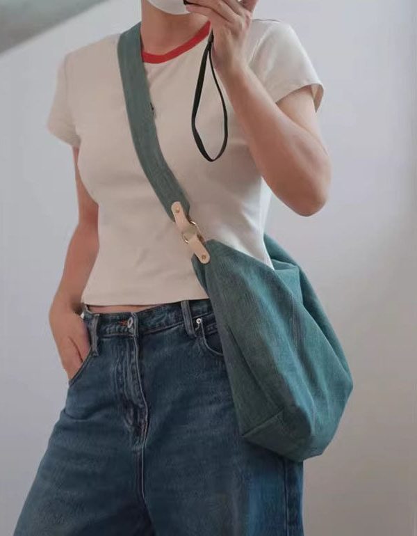 Vintage Denim Blue Solid Durable Cotton Messenger Bag