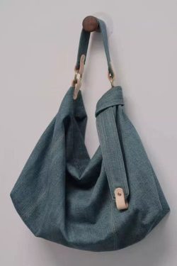 Vintage Denim Blue Solid Durable Cotton Messenger Bag