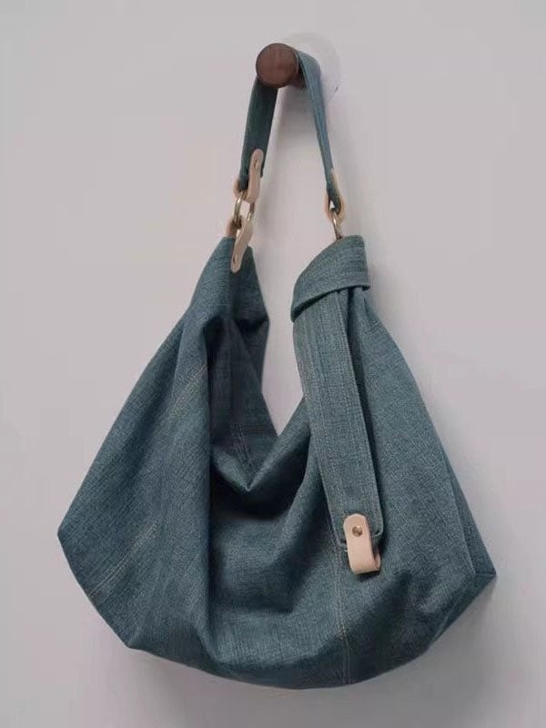 Vintage Denim Blue Solid Durable Cotton Messenger Bag