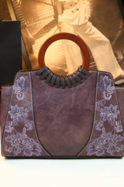 Vintage Embroidery Zircon Faux Leather Tote Handbag