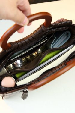 Vintage Embroidery Zircon Faux Leather Tote Handbag