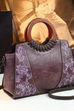 Vintage Embroidery Zircon Faux Leather Tote Handbag