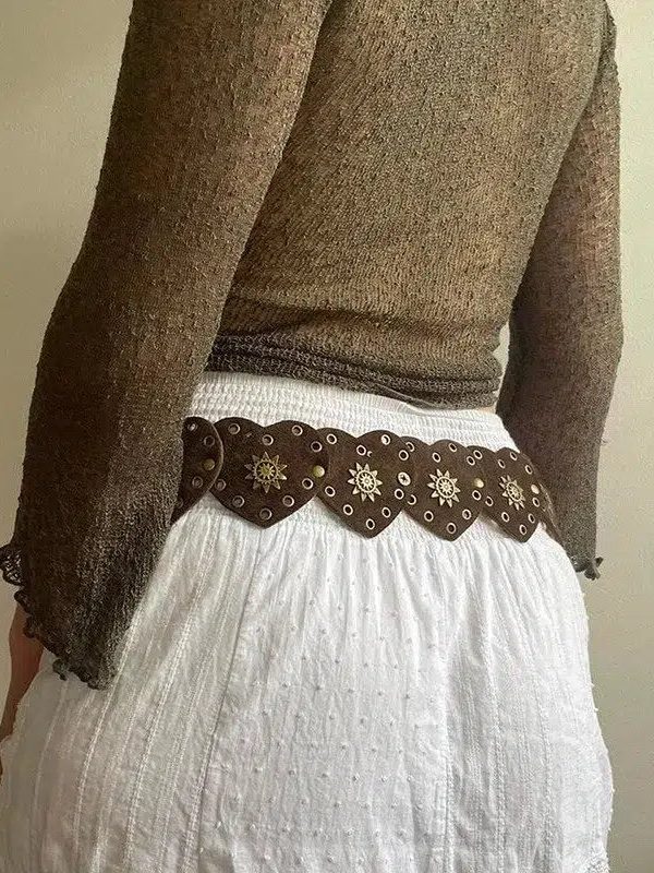Vintage Ethnic Heart Suede Waist Belt
