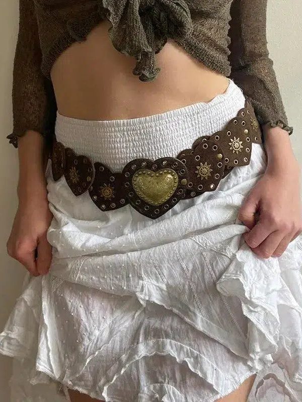 Vintage Ethnic Heart Suede Waist Belt