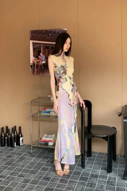 Vintage Floral Cut Out Maxi Dress