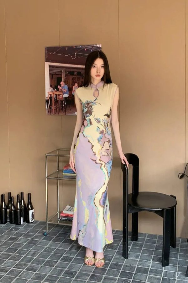 Vintage Floral Cut Out Maxi Dress