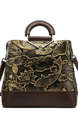 Vintage Golden Jacquard Splicing Calf Leather