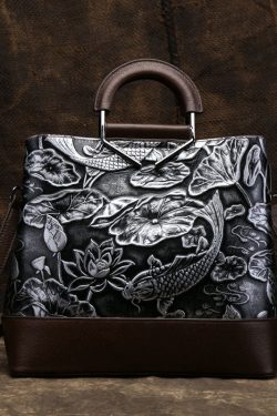 Vintage Golden Jacquard Splicing Calf Leather