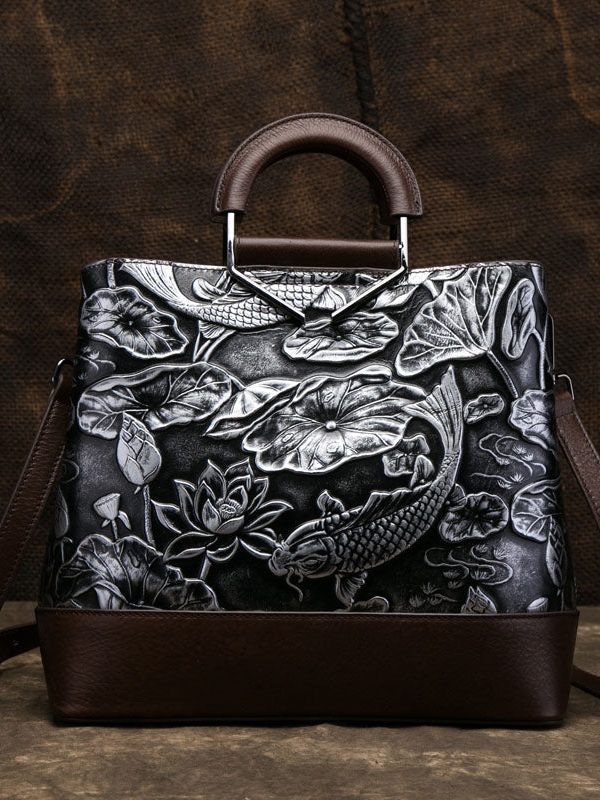 Vintage Golden Jacquard Splicing Calf Leather