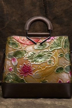 Vintage Golden Jacquard Splicing Calf Leather