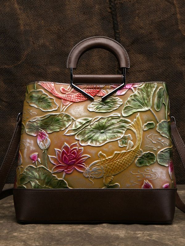 Vintage Golden Jacquard Splicing Calf Leather