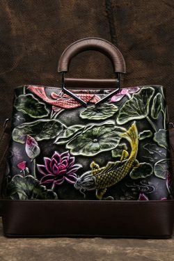 Vintage Golden Jacquard Splicing Calf Leather