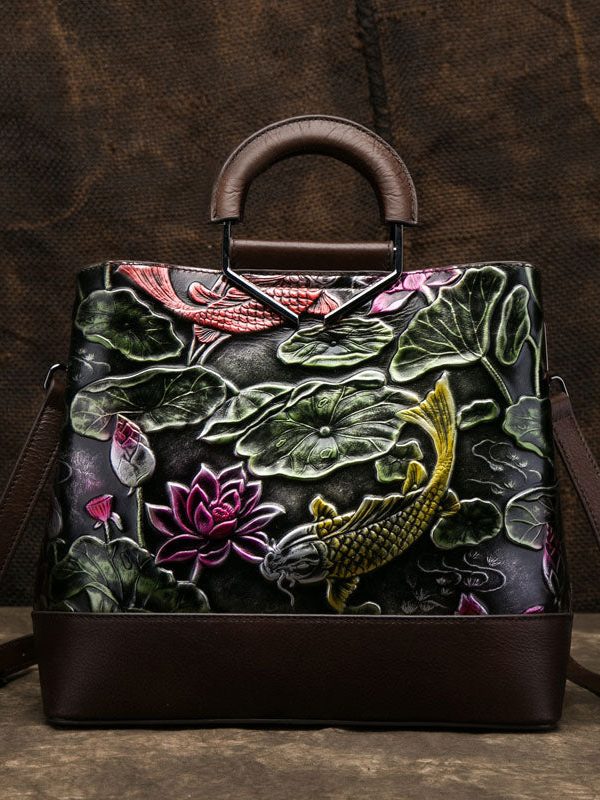 Vintage Golden Jacquard Splicing Calf Leather