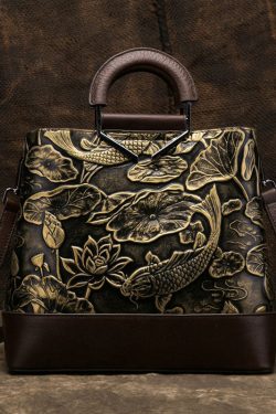 Vintage Golden Jacquard Splicing Calf Leather