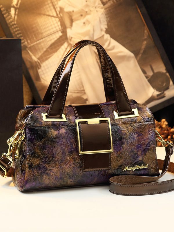 Vintage Gradient Color Jacquard Durable Faux Leather Tote Handbag