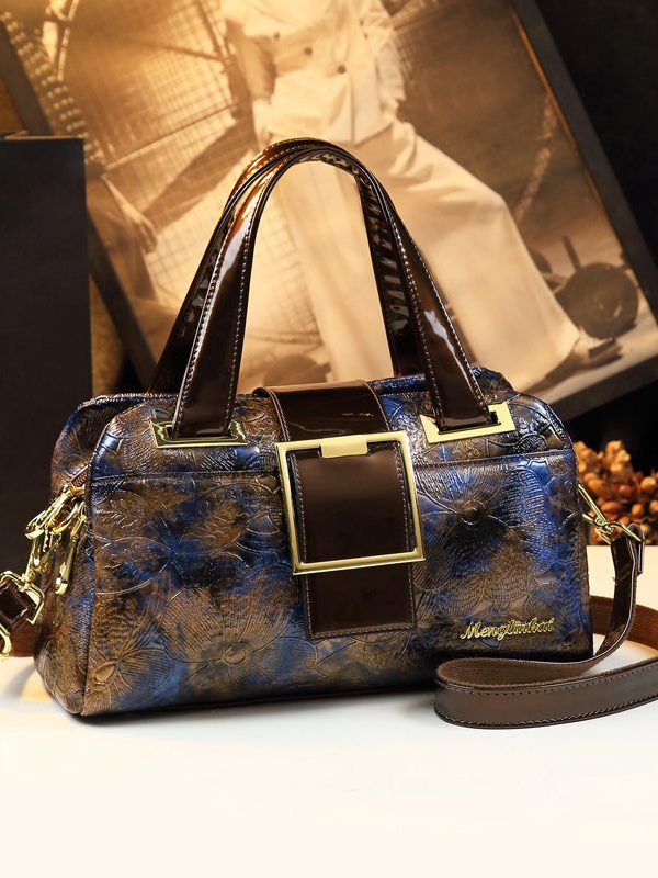 Vintage Gradient Color Jacquard Durable Faux Leather Tote Handbag