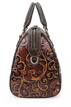 Vintage Green Embossing Paitings Calf Leather Tote Handbag