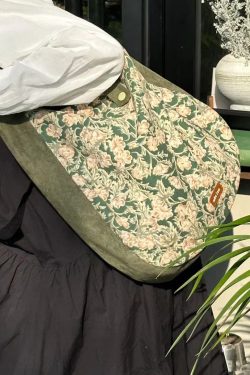 Vintage Green Print Patchwork Velour Satchel Handbag