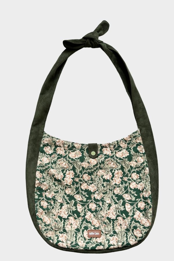 Vintage Green Print Patchwork Velour Satchel Handbag