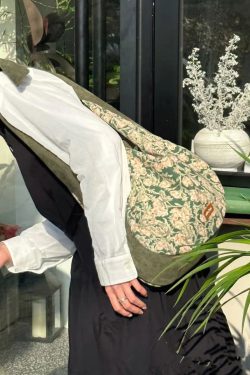 Vintage Green Print Patchwork Velour Satchel Handbag