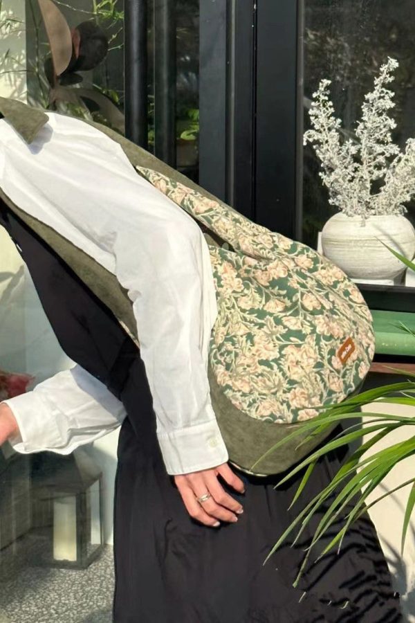 Vintage Green Print Patchwork Velour Satchel Handbag