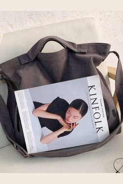 Vintage Grey Graphic Print Canvas Messenger Bag