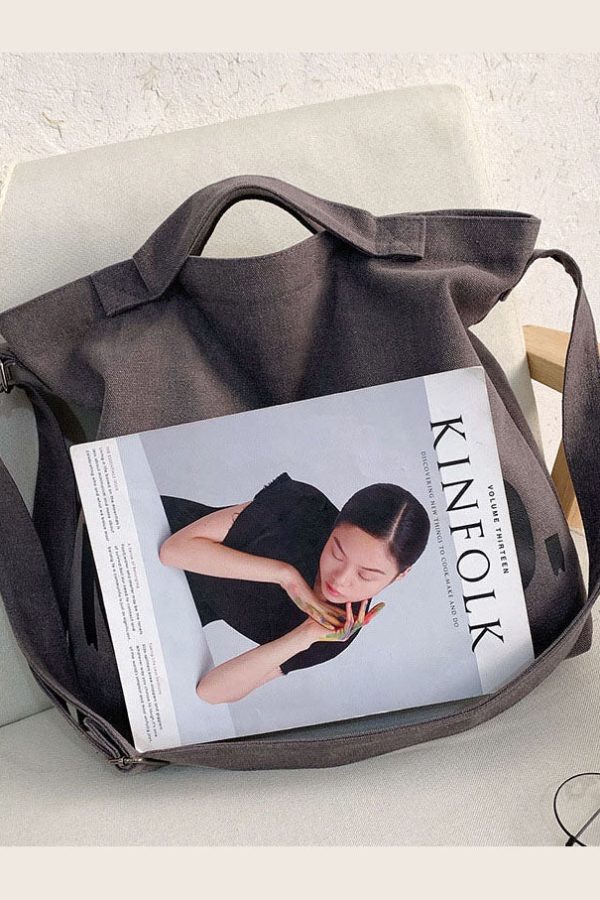 Vintage Grey Graphic Print Canvas Messenger Bag