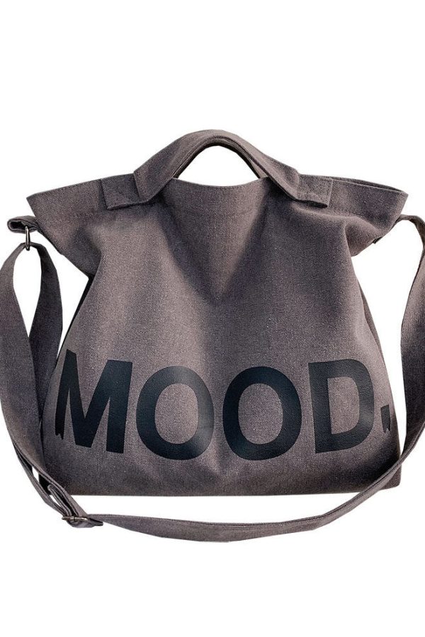 Vintage Grey Graphic Print Canvas Messenger Bag